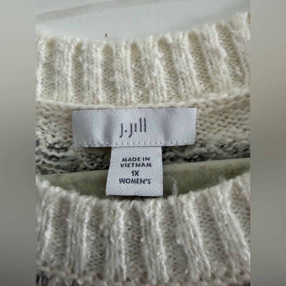 J. JILL fair isle winter white gray 1x sweater crew neck - Picture 2 of 9
